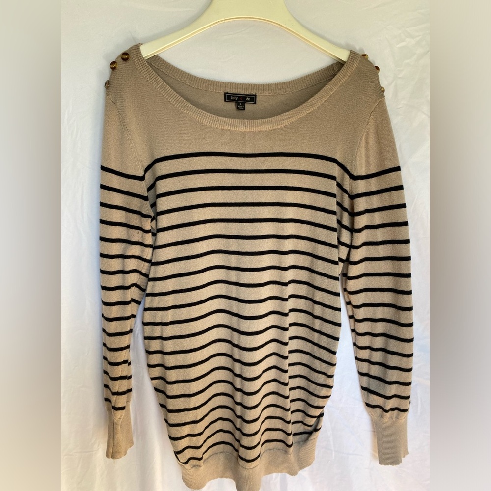 Lety & Me Pull Over Striped Long Sleeve Sweater- Large